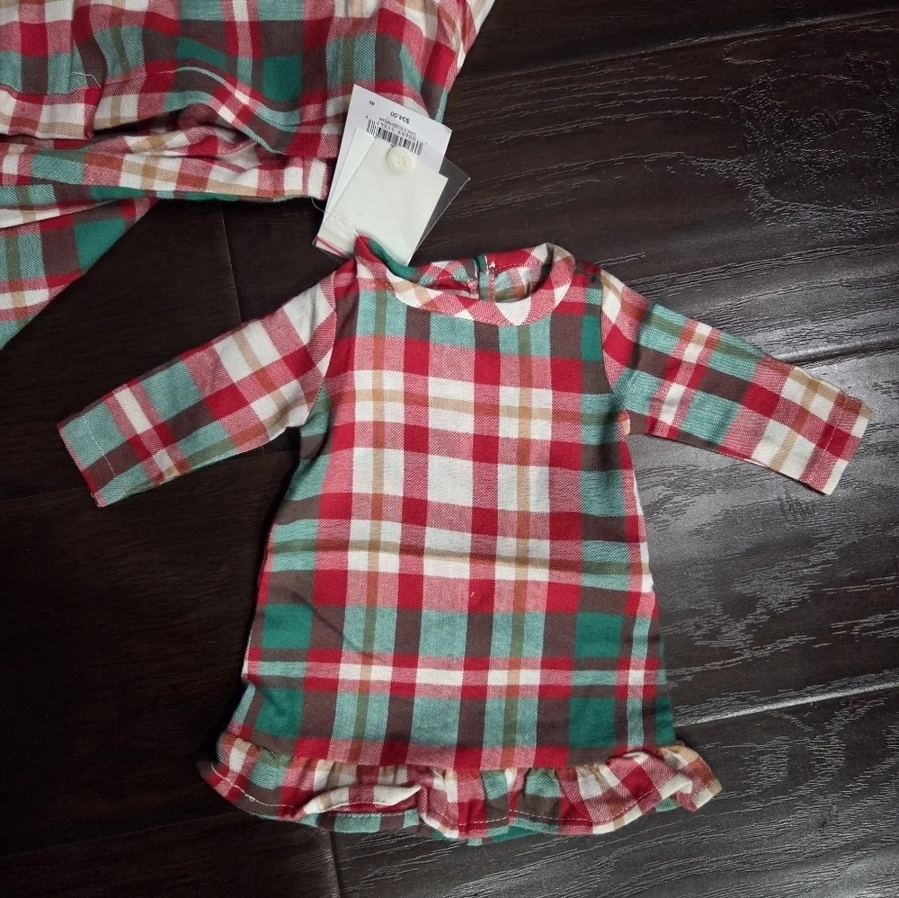 New Girls Plaid Christmas Nightgown With Matching Doll Gown Size 10-12